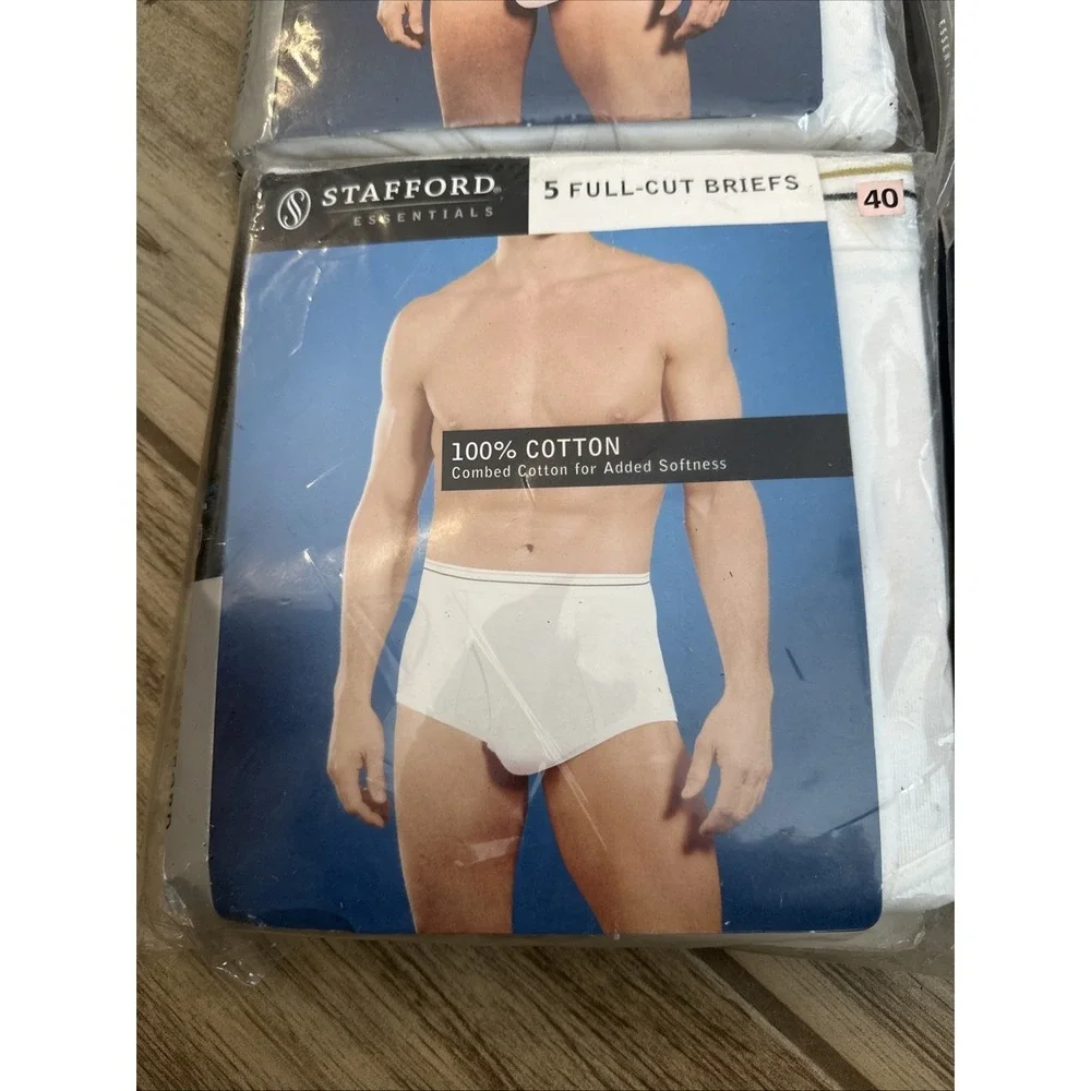 4 New Stafford 5 Pack White 100% Combed Cotton Full Cut Briefs 40 20 Pairs Total